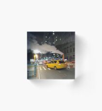 Taxi, Taxicab, New York, Manhattan, Brooklyn, New York City, architecture, street, building, tree, car,   Acrylic Block