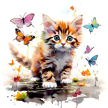  Autocollant chat avec papillons, sticker chatons pour