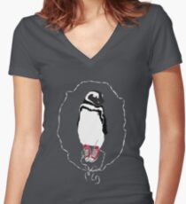 Happy Penguin in Converse Women's Fitted V-Neck T-Shirt