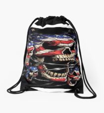American Flag Skulls Drawstring Bag