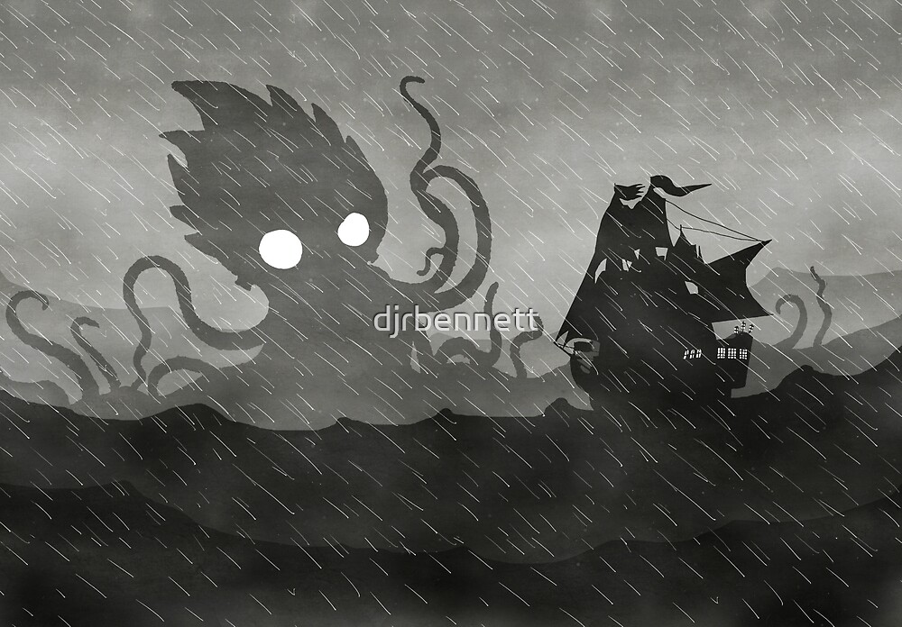 Rainy Ship & Kraken by djrbennett
