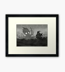 Rainy Ship & Kraken Framed Print