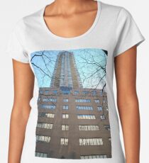 Tower block, High-rise building, New York, Manhattan, Brooklyn, New York City, architecture, street, building, tree, car,   Women's Premium T-Shirt