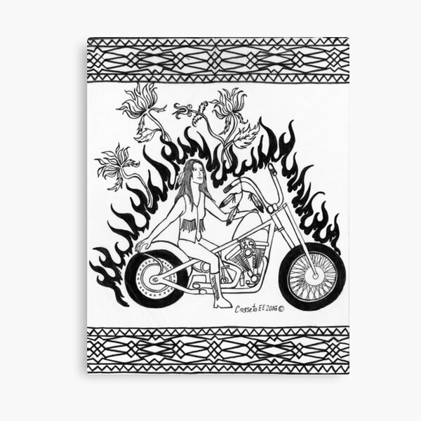 Black and White Fire Biker Canvas Print