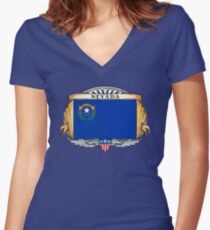 Nevada Art Deco Design with Flag Women's Fitted V-Neck T-Shirt