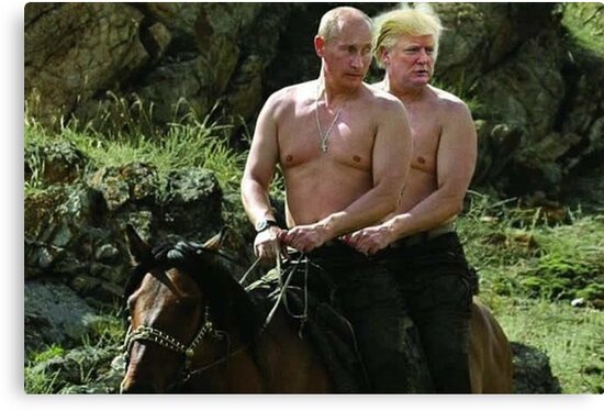 "Trump And Putin Riding Horse Meme" Canvas Print by prodesigner2