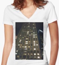 Metropolitan area, New York, Manhattan, Brooklyn, New York City, architecture, street, building, tree, car,   Women's Fitted V-Neck T-Shirt