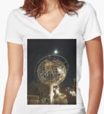 Sphere, New York, Manhattan, Brooklyn, New York City, architecture, street, building, tree, car,   Women's Fitted V-Neck T-Shirt