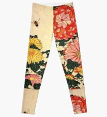 'Chrysanthemum and Bee' by Katsushika Hokusai (Reproduction) Leggings