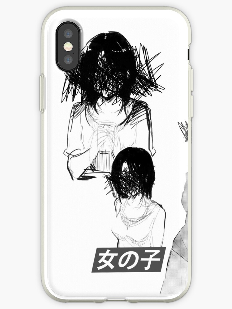 Girls Black And White Sad Japanese Anime Aesthetic Iphone Case By Poserboy