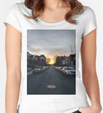 New York, Manhattan, Brooklyn, New York City, architecture, street, building, tree, car,   Women's Fitted Scoop T-Shirt