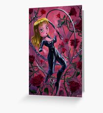 Cute Mistress with Whip and Roses Greeting Card