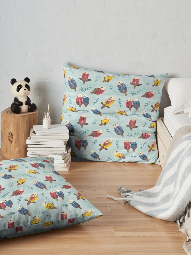 Alternate view of Sea Otters Wearing Plaid Floor Pillow