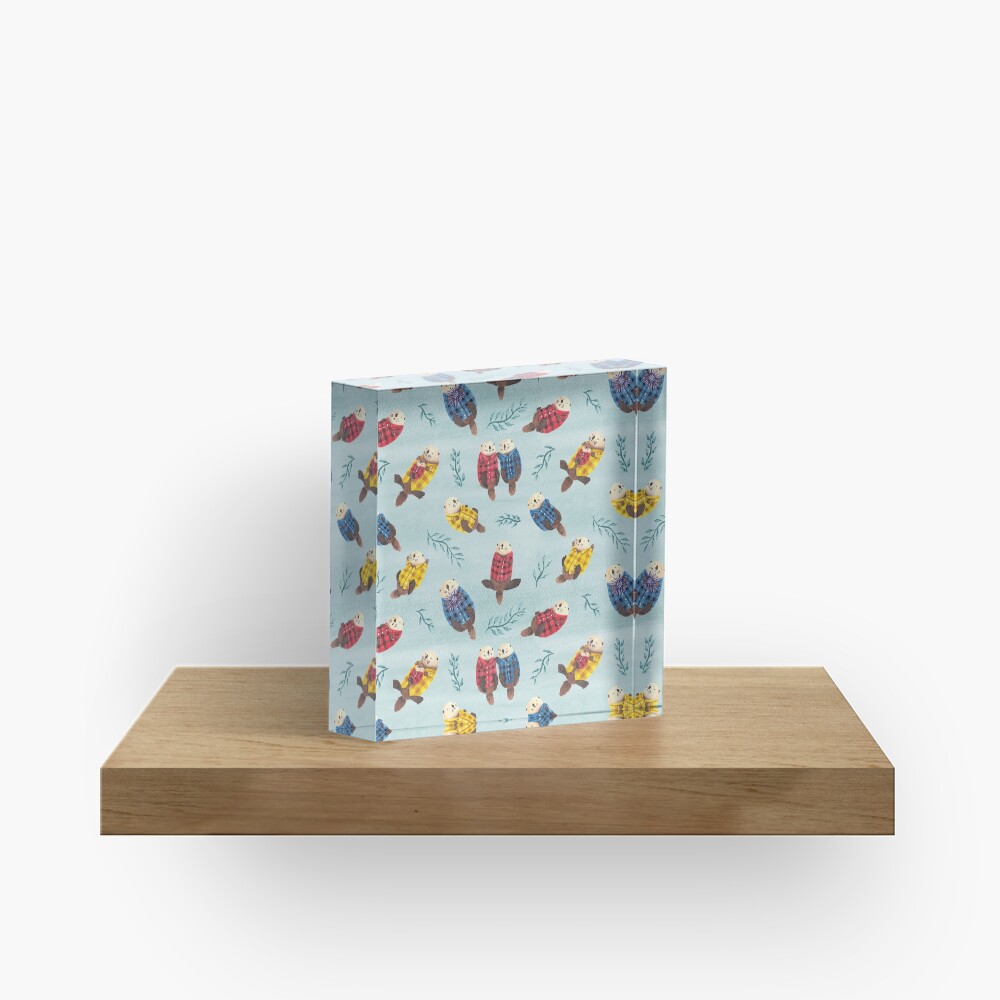 Sea Otters Wearing Plaid Acrylic Block