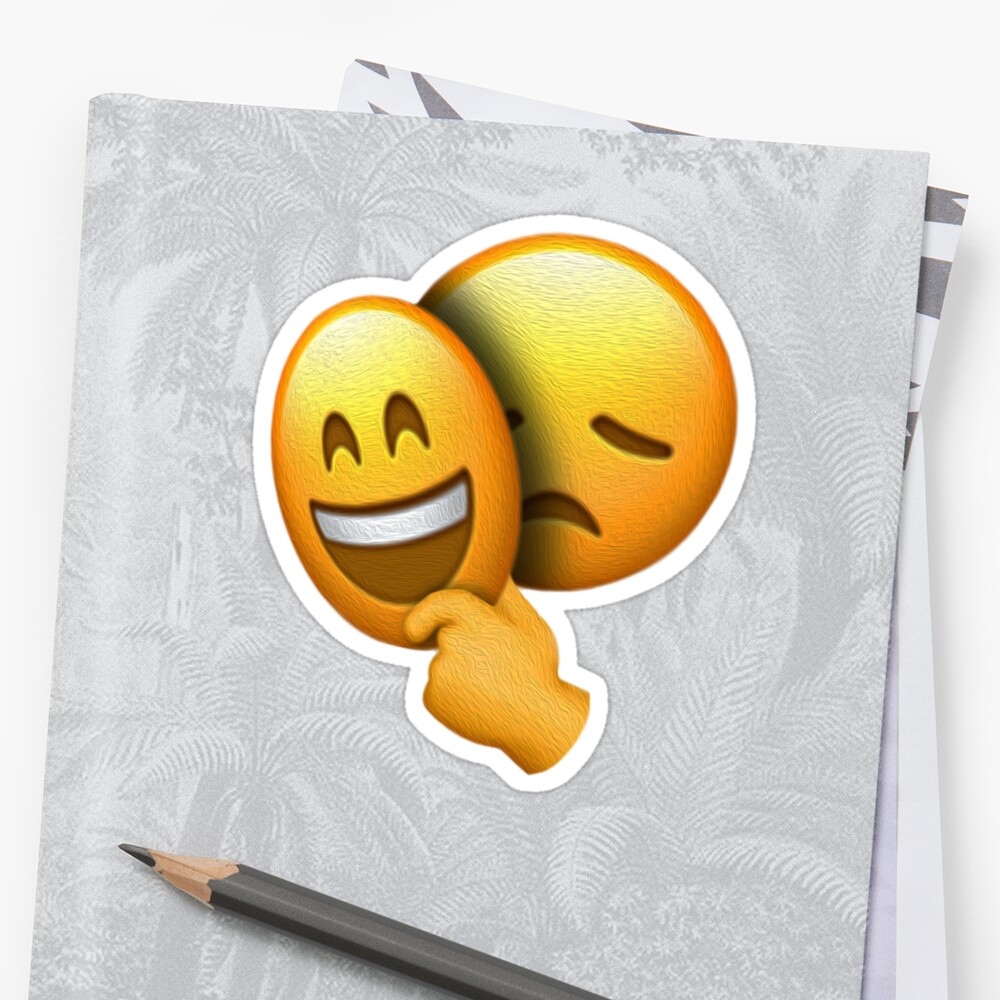 "Emoji - Sad Face under Happy Mask" Sticker by hyperdeath | Redbubble