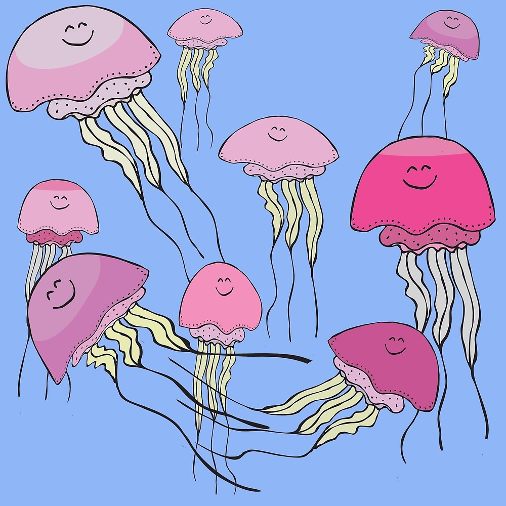 "happy jellyfish" by snowponydesign Redbubble