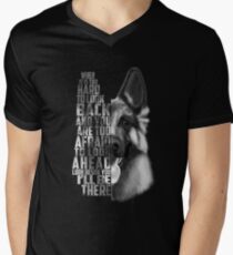 Camiseta para hombre de cuello en v Cita del pastor alemán, texto del pastor alemán, pastor alemán en blanco y negro