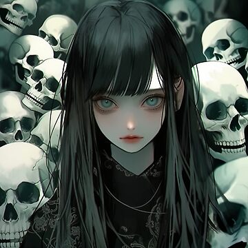 Creepy Dark Anime Girl with Skulls | Sticker