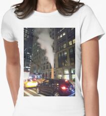New York, Manhattan, Brooklyn, New York City, architecture, street, building, tree, car,   Women's Fitted T-Shirt