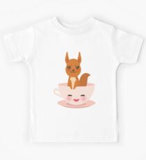 Cute Kawai pink cup with red squirrel Kids Tee