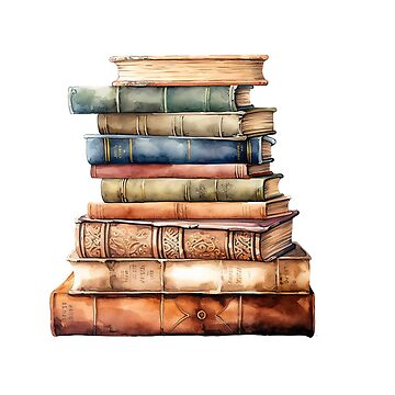 Watercolor Stack of Vintage Books and Tea Cup, Book Art, Books and