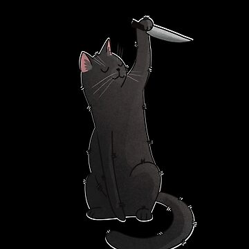 Artwork thumbnail, Cat with Knife - Murderous Black Cat Halloween Design  by FelineEmporium