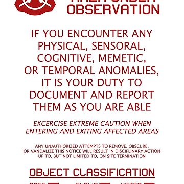 RED Warning Sign SCP Foundation Poster POD Anomalous 