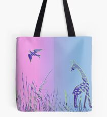 Giraffe and Bird - Panoramic Tote Bag