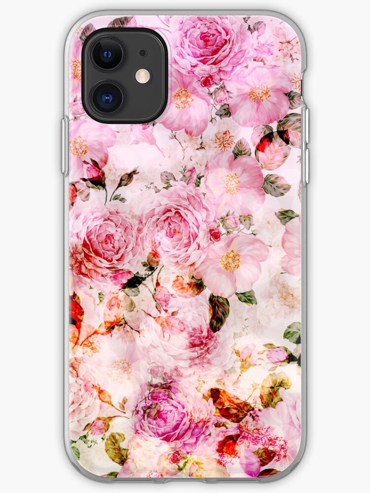 Chic Girly Pink Watercolor Vintage Floral Pattern Iphone Case