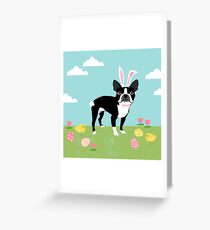 Boston Terrier dog breed easter eggs bunny costume spring dog art Greeting Card