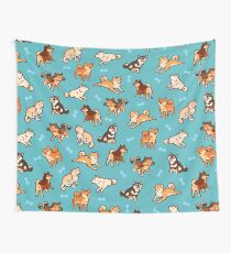 shibes in blue Wall Tapestry