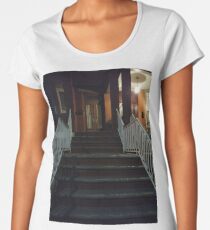 Stairs, New York, Manhattan, Brooklyn, New York City, architecture, street, building, tree, car, pedestrians, day, night, nightlight, house, condominium,  Women's Premium T-Shirt