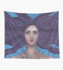 Primavera, Surreal Portrait, Blue Violet Wall Tapestry
