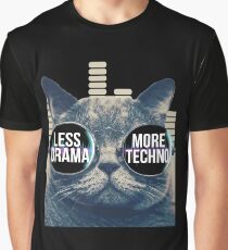 Less Drama More Techno Tshirt Techno Beats Sunglasses Cat Graphic T-Shirt
