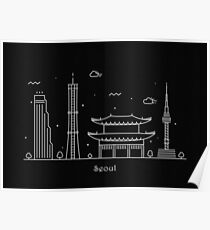 Seoul Skyline Minimal Line Art Poster Poster