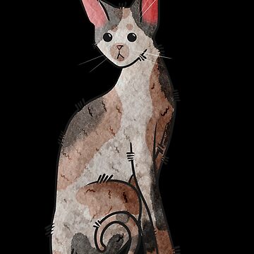 Artwork thumbnail, Calico Cornish Rex Cat - Watercolor - Cat lovers gifts by FelineEmporium
