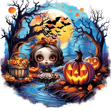 Sticker avec l'œuvre « Jolie poupée d'Halloween » de l'artiste  LuMiJaCommerce