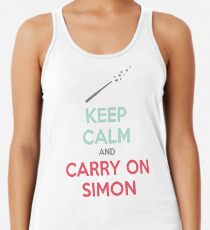 Bleib ruhig und mach Simon weiter (Mehrfarbiger Text) Racerback Tank Top