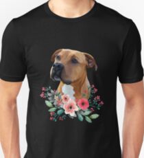 Pit bull, Pit bull with flowers, Pit bull Portrait, APBT Unisex T-Shirt