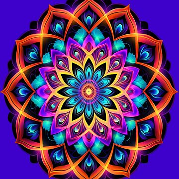 Artwork thumbnail, Flower mandala fluorescent, blacklight marigold by Atelier-Arcano