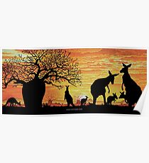 Australian Sunset Kangaroos and Boab Poster