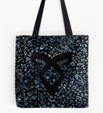 Bolsa de tela Cazadores de sombras runas - patrón / textura con runas de poder angelical que desaparecen (acuarelas azules) - Clary, Alec, Jace, Izzy, Magnus
