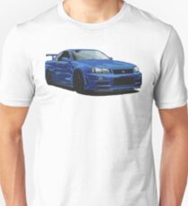 Nissan R34 GTR Skyline blau Unisex T-Shirt