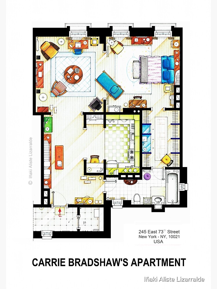 "Carrie Bradshaw's Apartment Floorplan v.2" Poster by nikneuk Redbubble