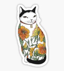Cat in Tiger Flower Tattoo Sticker