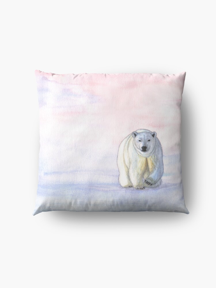 Alternate view of Polar bear in the icy dawn Floor Pillow