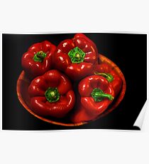 Bowl Of Red Capsicums Poster