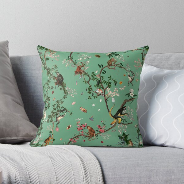 Monkey World Green Throw Pillow