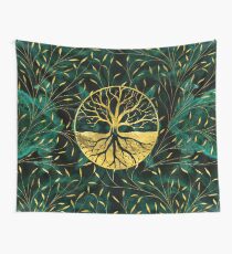 Golden Tree of Life Yggdrasil on Malachite Wall Tapestry