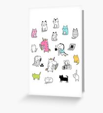 Cats. Dinosaurs. Unicorn. Sticker set. Greeting Card